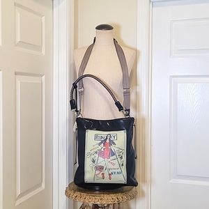 Brighton Black Crossbody Tote with Illustrated Front Panel